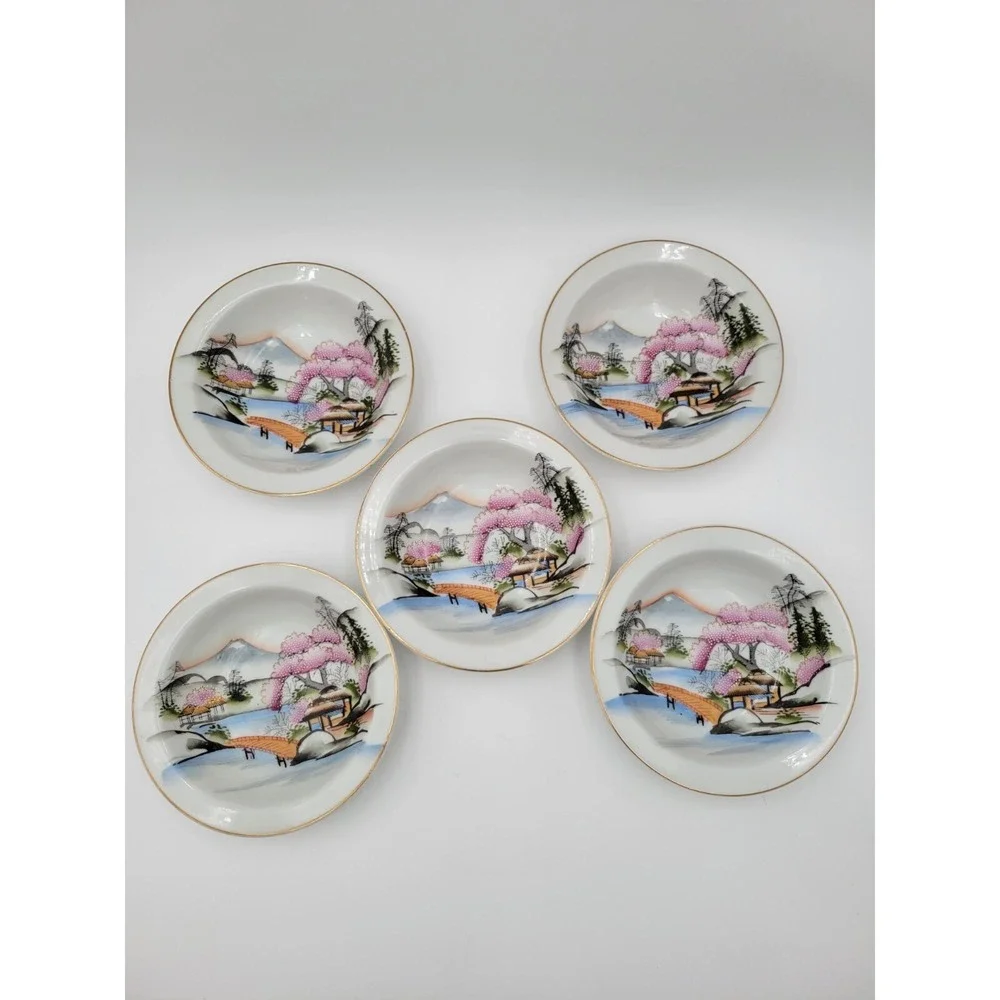 Set of 5 Vintage‎ NS Kutani Japan KUT21 berry dessert Bowls pink beaded textured